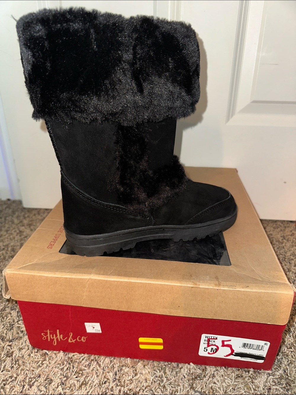 Style & Co. Black Mid-Calf Faux Fur Winter Boots